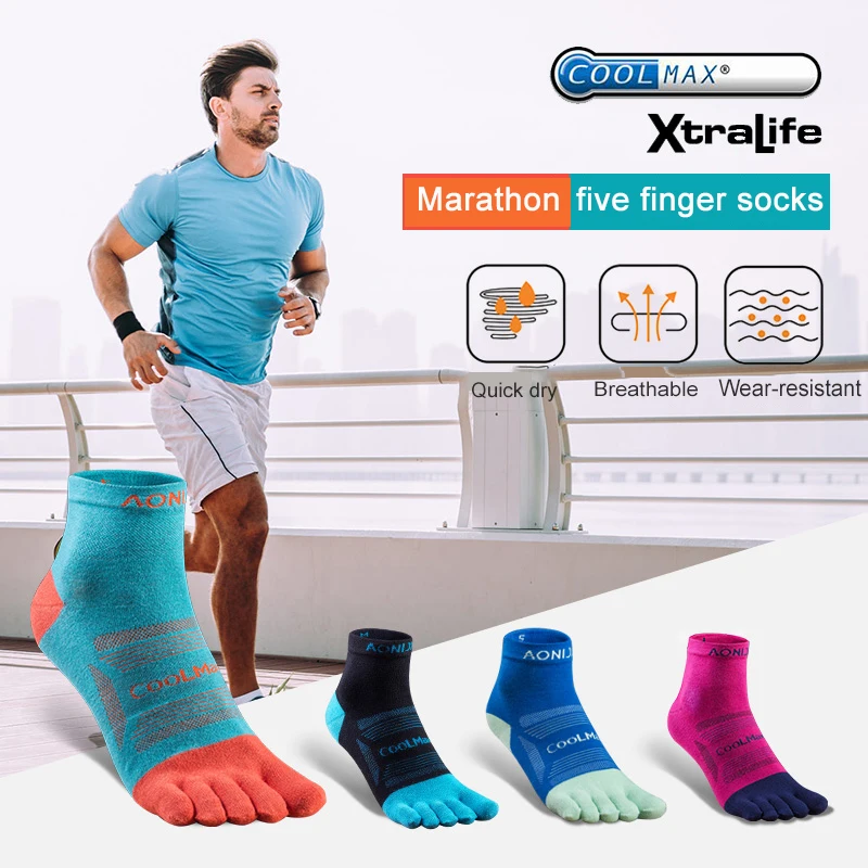 Running Socks 3Pairs/Set Breathable Five Toe Socks Ultralight Low Cut Athletic Quarter Socks Outdoor Sports Trail Running Cycling