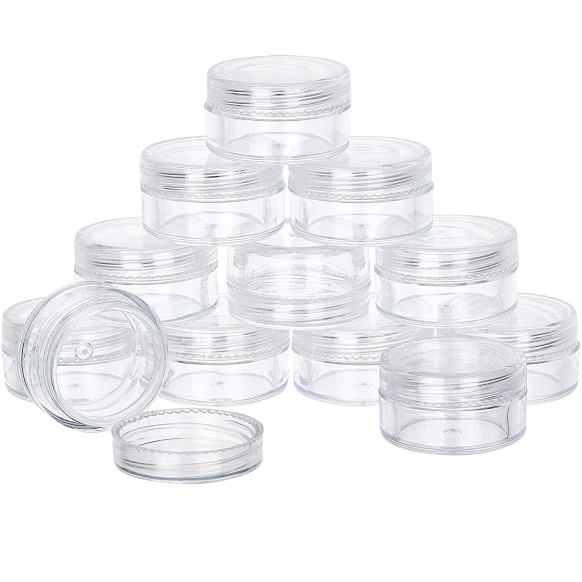 

100 шт. 3 г акриловые прозрачные круглые банки-контейнеры для косметики, лосьона, крема, макияжа, бисера, теней для век, стразы 3 мл прозрачная банка