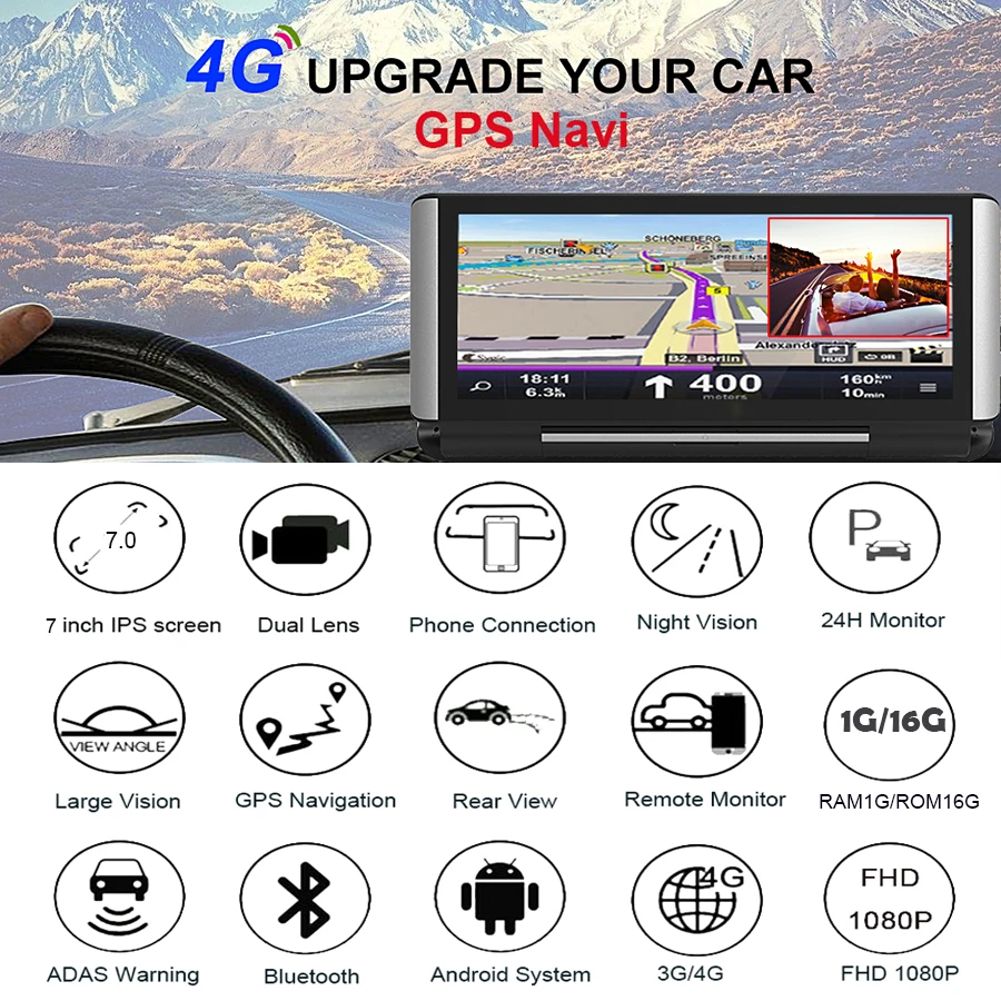 Anfilite 6,86 дюймов 3g/4G автомобиль камера для приборной панели gps навигация ADAS Android 1G/16G wifi FHD1080P Видео Грузовик навигатор с dvr автомобиля