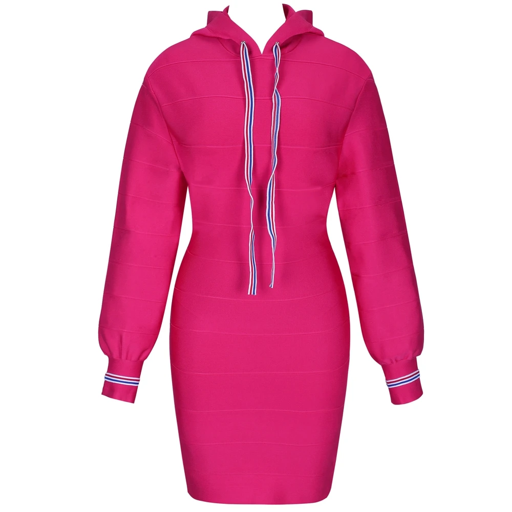 Ocstrade розовый круглый шеи с длинным рукавом мини-платье повязки SW073-Pink