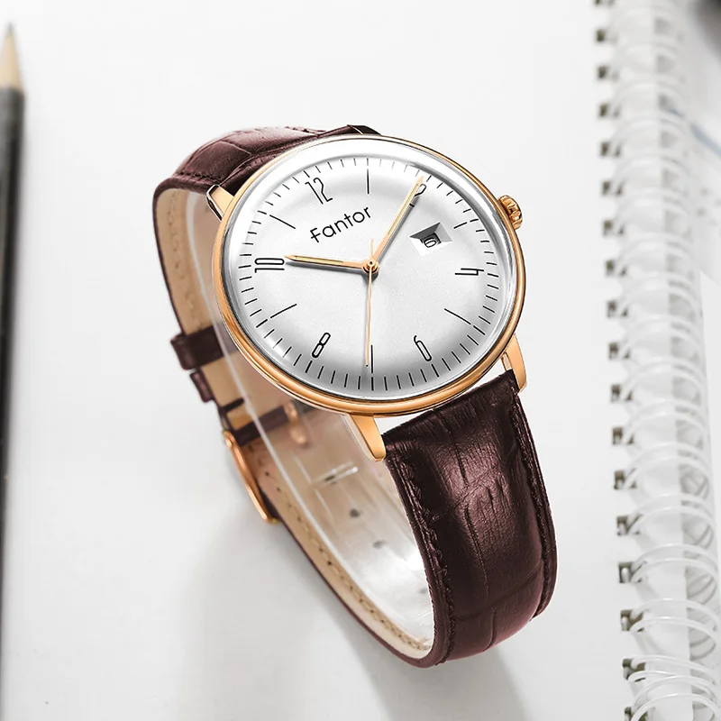 Fantor Top Brand Luxury Watch Men 2020 Leather Strap Waterproof Quartz Wristwatch Men's Casual Business Man Clock with Box