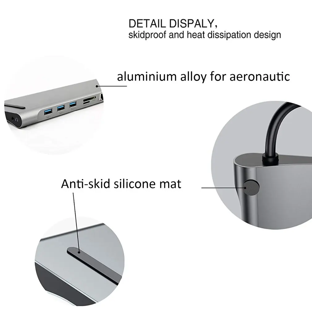 10 в 1 концентратор USB C 4K док-станция Тип C HDMI RJ45 Gigabit Lan PD 100 Вт блок питания концентратор Thunderbolt