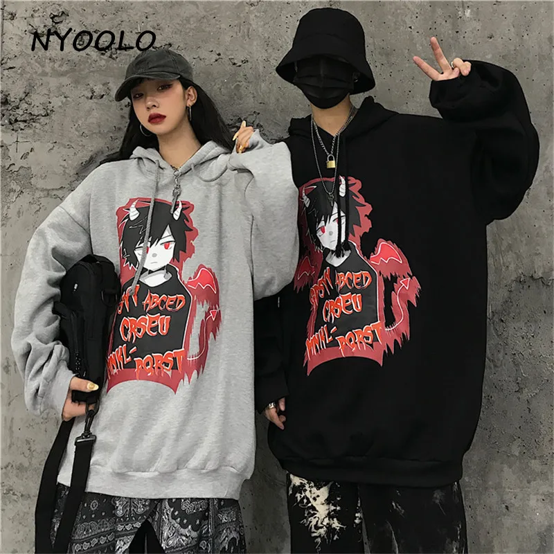 NYOOLO Harajuku аниме любителей Аватар буквы печати теплые толстовки повседневные уличные пуловеры с капюшоном плюс бархатная Толстовка для женщин и мужчин