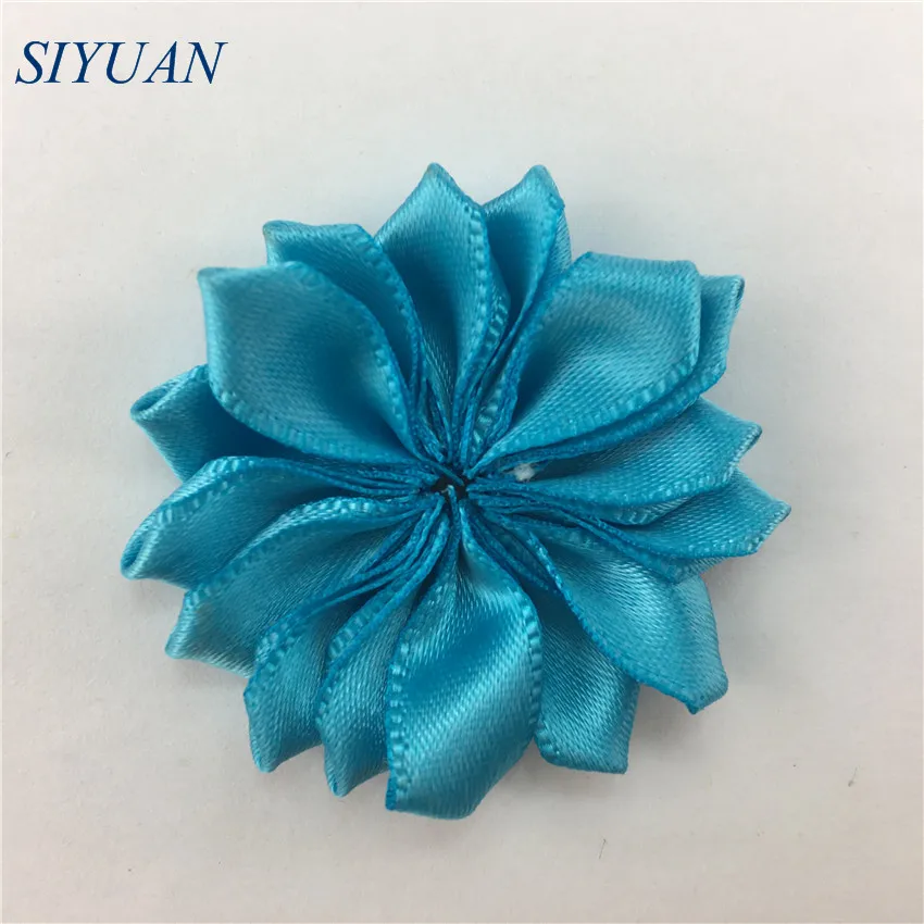 blue 10 шт./лот 4 см атласная лента роза цветок тканевый цветок из шелка ручной работы DIY свадебный букет цветок ткань для волос аксессуары TH303 - Цвет: blue