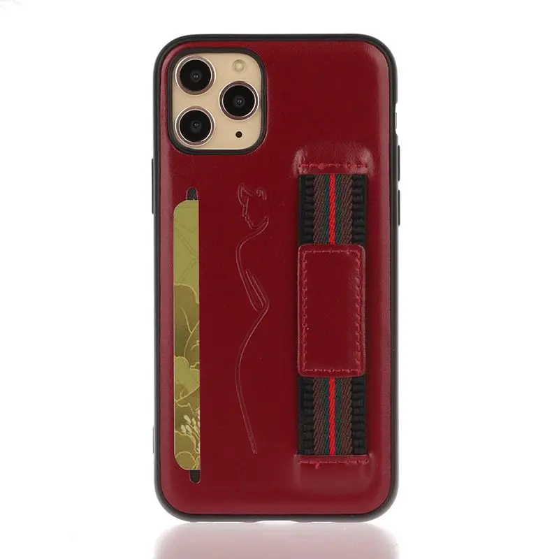 Dark red Для iPhone X Xr Xs 11 Pro Max кожаный силиконовый чехол с защитой от падения слот для карт ремешок на запястье мягкий чехол для iPhone 6 6s 7 8 Plus - Цвет: Dark red