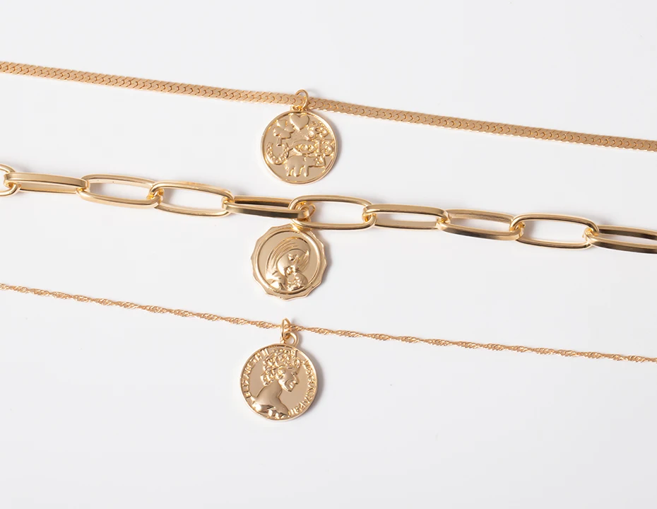 Многослойное ожерелье с монеткой из PuRui, серебряное золотое ожерелье с подвеской на ключице, Массивное колье, женское ювелирное изделие на шею