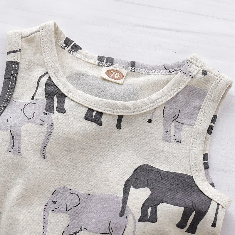 Newborn Baby Boys Girls Elephant Print Romper Summer Infant Jumpsuit Clothes Outfits Toddler O-Neck Pullover Romper Outfit D35