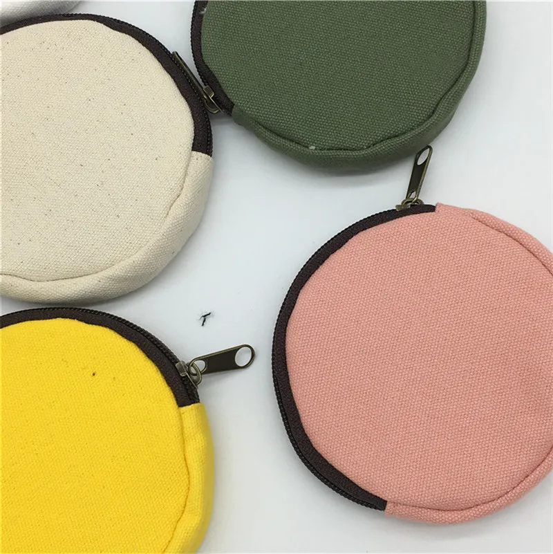 1pc Craft Bags Mini Coin Purses Round Solid Color Canvas Fashion Creative Economic Gift Cotton And Linen Zipper Blank Pouches