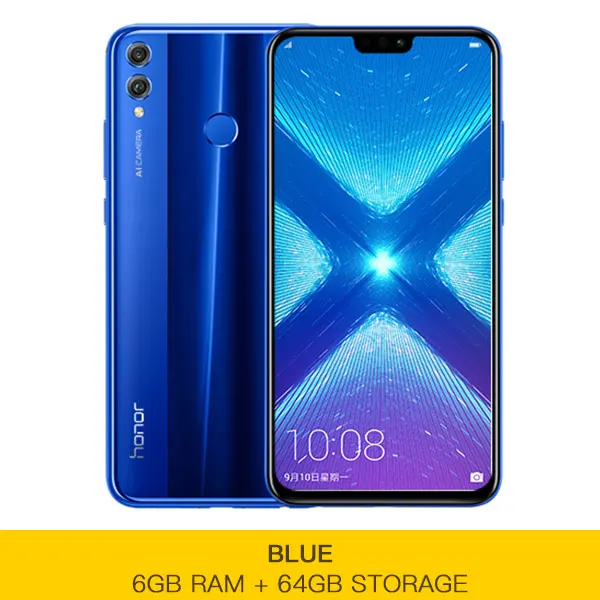 Honor 8X8 X, смартфон Kirin 710, 4 Гб, 6 ГБ ОЗУ, 64 Гб ПЗУ, 6,5 дюймов, Восьмиядерный экран, отпечаток пальца, ID, 3750 мА/ч, задний, 20 МП - Цвет: 6G 64G Blue