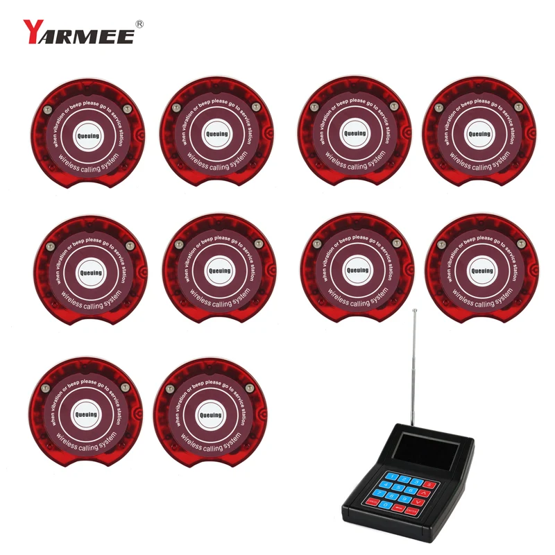 

YARMEE Pager Restaurant 999 channel wireless Calling System with 10 coaster pagers for waiter pagers for queue system