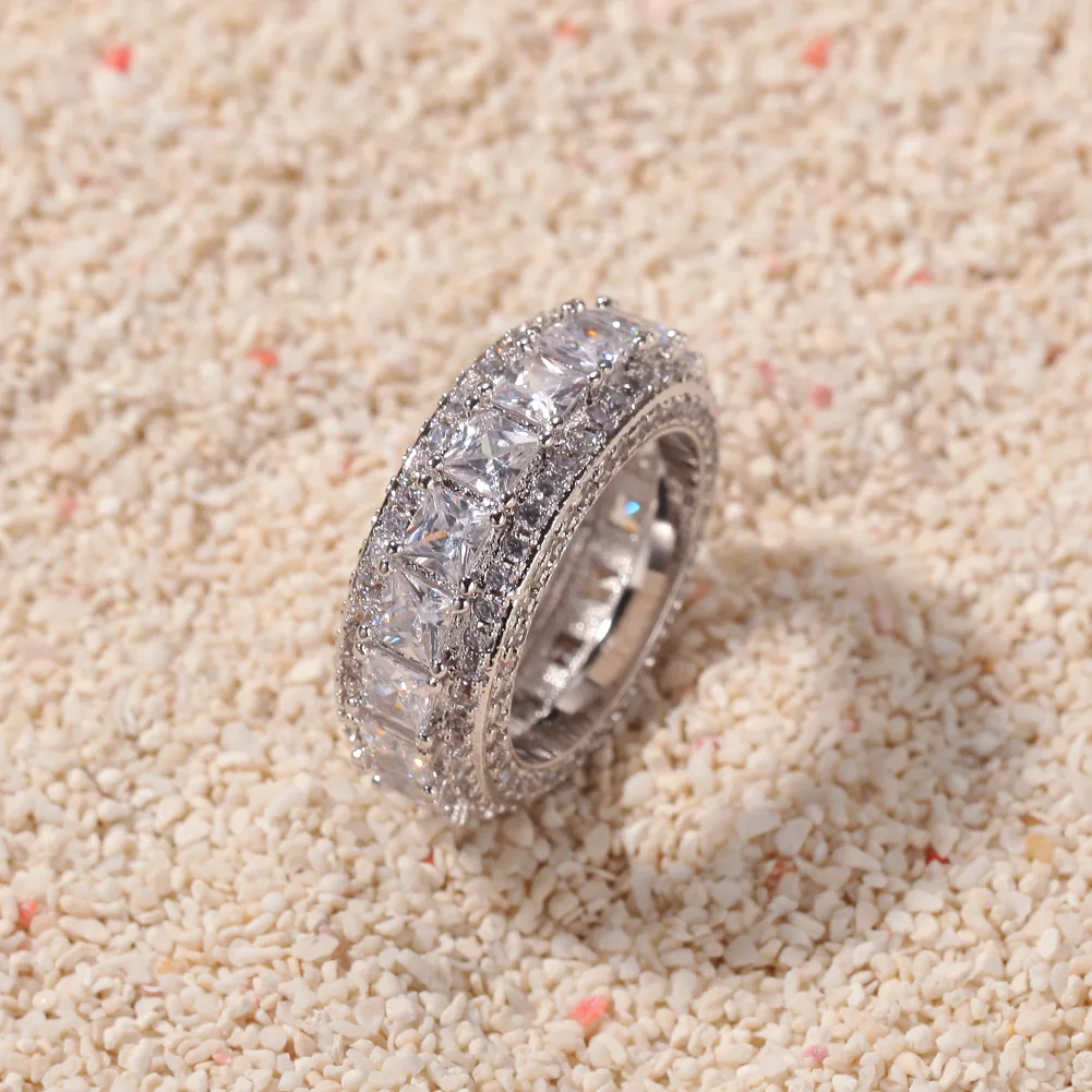 

Round Shape Bling Bling Iced Out Cubic Zircon Mirco Pave Prong Setting Brass Rings Fashion Hip Hop Jewelry BR002