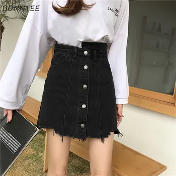 

Skirts Women Elegant All-match Simple Ulzzang New Korean Style Retro Irregular Solid A-Line Casual Denim Womens Mini Skirt Chic