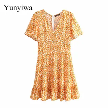 

Summer Women Sexy Dresses Midi Elegant Clothes Club Vestidos Women's New Style V-neck Print Short-sleeved Dress
