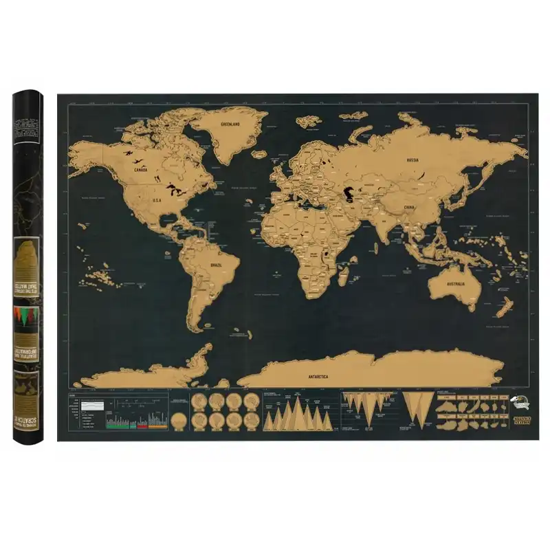 1 Pièces Deluxe Noir Gratter Carte Du Monde 825x594 Cm Noir Carte Gratter Avec Cylindre Salle Demballage Décoration Stickers Muraux