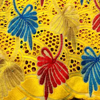 

Yellow Swiss Voile Lace In Switzerland High Quality African Swiss 100% Cotton Hollow Out Nigerian Voile Lace 5 Yards mv568