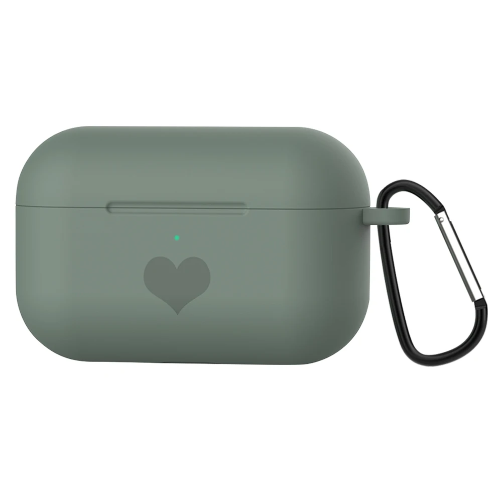 Dark Green Мини-чехол с сердцем для AirPods Pro с брелком для ключей, противоударный чехол для AirPods 3, Силиконовый ТПУ чехол, розовый, зеленый, фиолетовый - Цвет: Dark Green