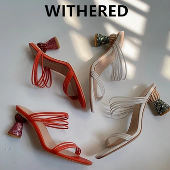 

Withered summer shoes women sandals runway ins blogger fashion france Handmade colorful Sequin square heel sandals women shoes