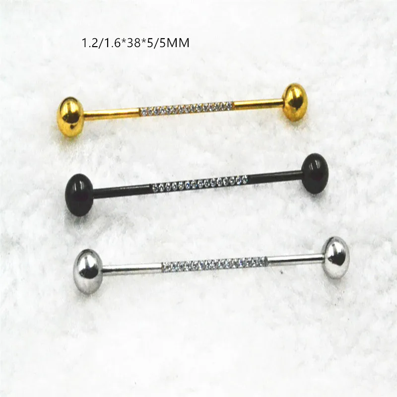 

10 шт./лот 16g 14gX38MMX 5/5 CZ драгоценные камни для ушей прямой завитка лесов длинные штанги для ушей Промышленные Штанги для пирсинга тела ювелирные изделия Для Пирсинга Ушей