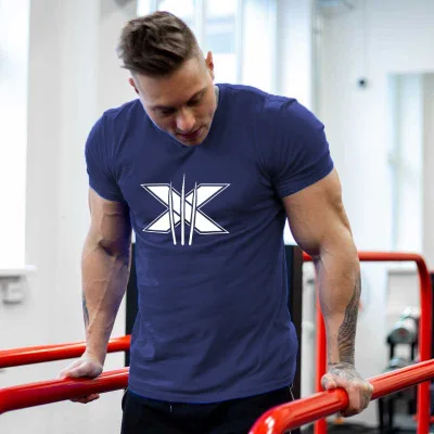 Мужская футболка для бега Marvel X, мужские рубашки для спортзала, Спортивная рубашка для отдыха, тренировочная рубашка с рисунком, мужские рубашки для фитнеса, спортивная одежда XXl - Цвет: navy blue
