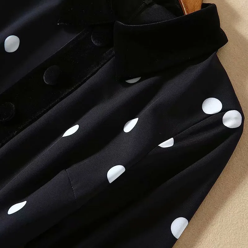 Skup Milan Walk Show szyfonowa sukienka w kropki 2020 wiosną i jesienią nowy projektant Casual damska aksamitna szwy koszula midi sukienka