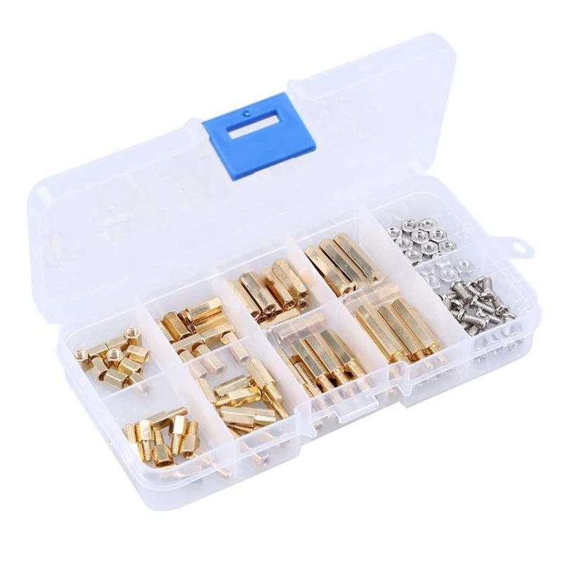 

Boxed M3 Stainless Steel Screw Nut Brass Hexagonal Copper Column Isolation Column Spacer Column Combination, 120Pcs