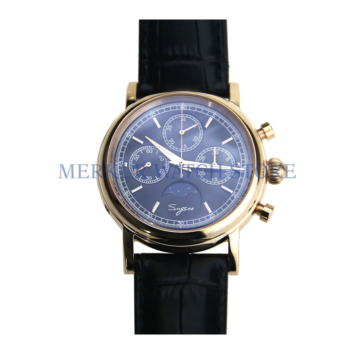 Sugess люминесцентное платье Роскошные Чайка движение Moonphase календарь механические мужские часы с хронографом