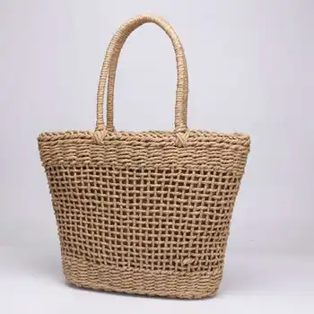 

Casual Simple And Generous No Decorative Plain Color Net Hollow Textured Woven Bag Popular Straw Bag Handbags 37X25Cm(With Linin
