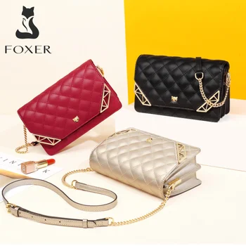 

Foxer Cow Leather Lady Casual Crossbody Bag Women Chic Flip Bags Valentine's Day Present Diamond Lattice Female Shoulder Bag