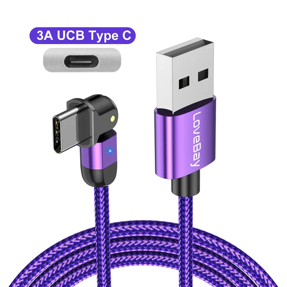 long iphone charger Lovebay 180º Rotation USB Cable Rotate Type C 3A Fast Charge Wire LED USB C Cable for Samsung Galaxy Huawei Xiaomi Mobile Phone fast charging cable for android Cables