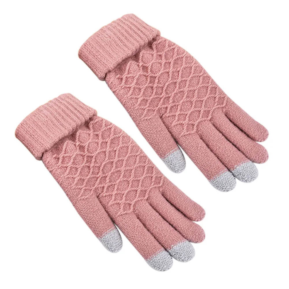 pink Droppshiping модные зимние теплые Vogue однотонные вязаные перчатки варежки для смартфонов касания экрана d88 - Цвет: pink