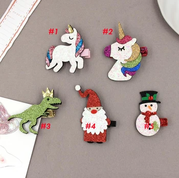 

5 Design New Kids Baby Girl Hairpins Hairgrips Glitter Unicorn Hair Clips Metallic Holiday Hair Clips