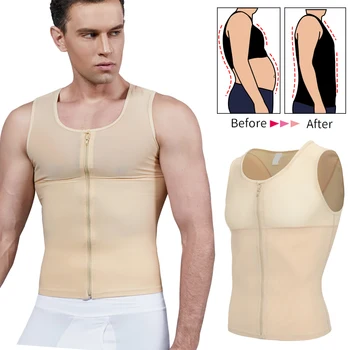 

Mens Tummy Control Shapewear Waist Trainer Chest Abs Slim Vest Male Corset Slimming Body Shaper Gynecomastia Compression Shirts