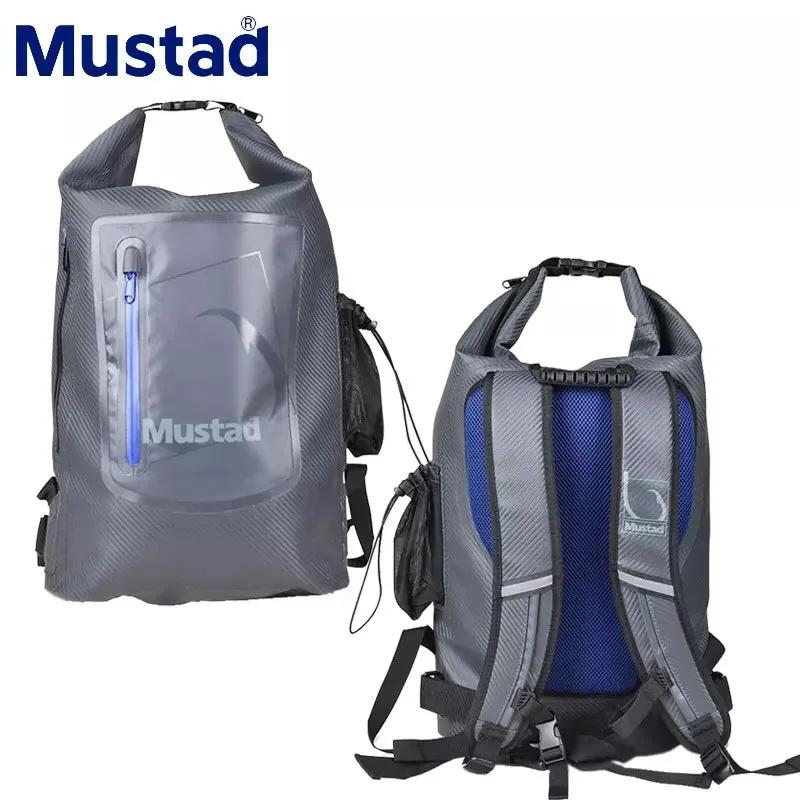 Mustad MB010 Backpack PVC Multi-Purpose Waterproof Bag Large Capacity  Outdoor Sports Tackle Fishing Bags Pesca Lure Side Mesh
