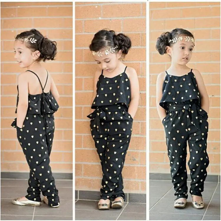 

Fashion Sweet Lovely Summer Romper Infant Baby Girls Sleeveless O-Neck Belt Heart Print Loose Romper Outfit 1-7Years