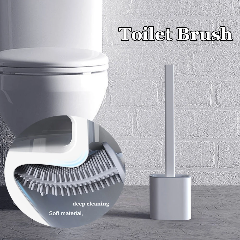 

Silicone Wc Toilet Brush Kit Household Long Handle Silicone Flex Cleaning Brush With Base Bathroom Tool WC Accessories