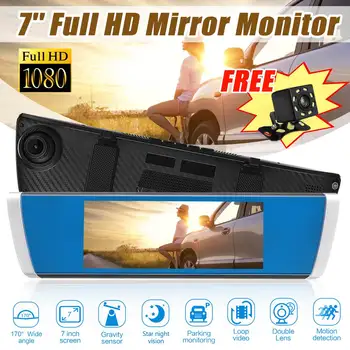 

7" Touch Screen 1080P HD Rear View Camera Blue Mirror Dual Lens Car DVR Dash Cam Camera Night Vision Auto Driving Recorder