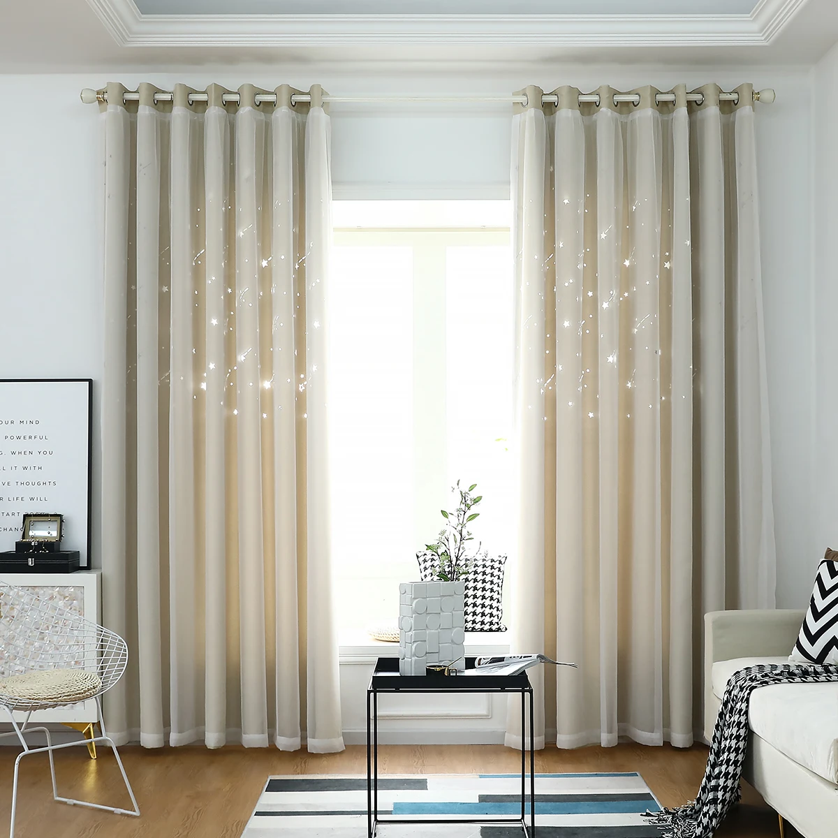 Star Window Curtain Room Double-Layer Yarn Tulle Overlay Bedroom Living Room Dec