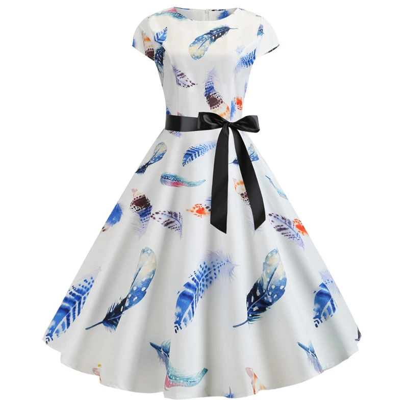 2019 Summer Women Dress White Retro Robe Vintage Dresses 50s 60s Rockabilly Pin Up Floral Print Swing Dress Vestidos Plus Size Dresses Aliexpress