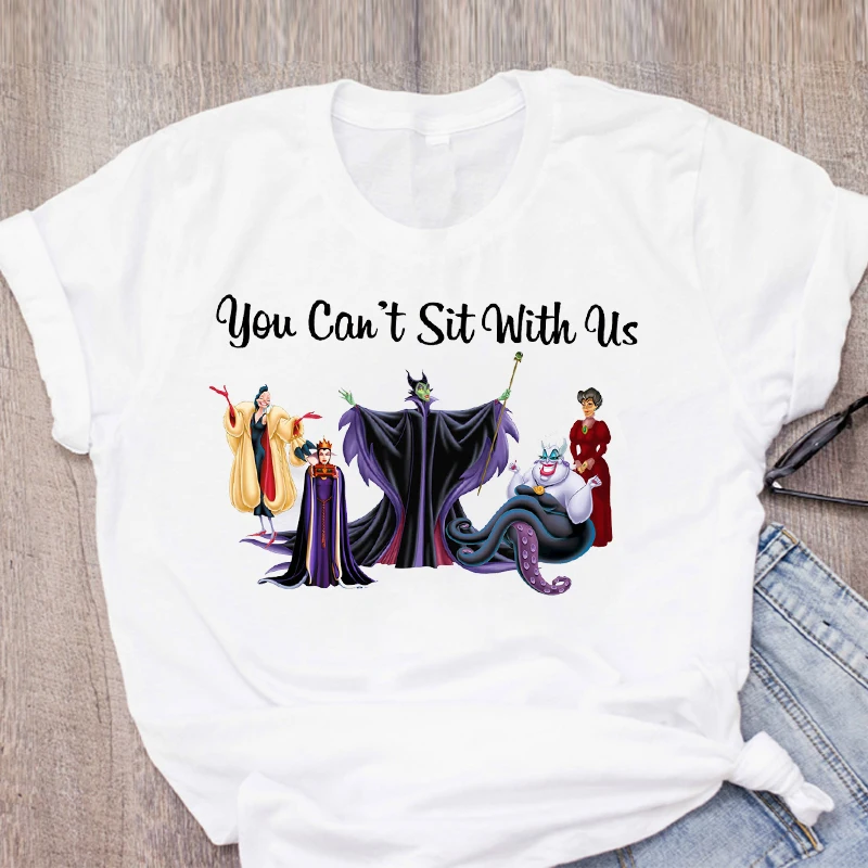 

2019 Graphic Print You Can't Sit with Us T-shirt Villain Maleficent Evil Queen Shirt Halloween Female Tee Shirt Women Cool Tops
