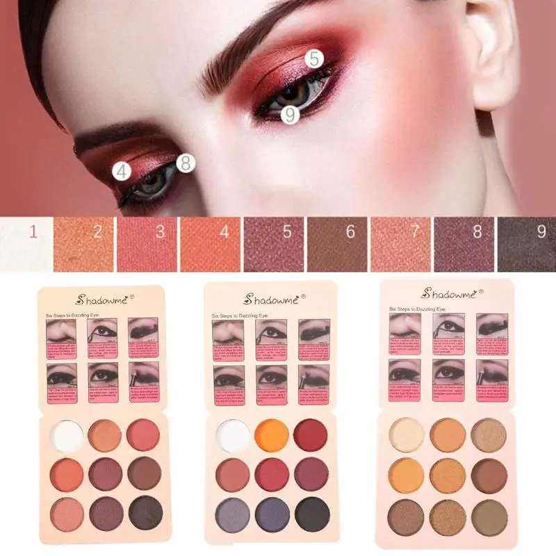 

New Metallic 9 Color Retro Eyeshadow Palette Shimmer Matte Eye Shadow Nude Natural Earth Color Warm Red Diamond Glitter Cosmetic