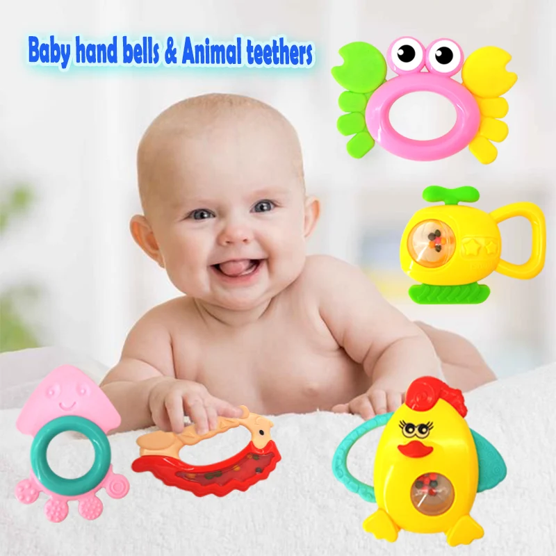 

1 pcs Baby Rattles Toy Food Grade Teething Rattle Plastic Hand Bell Intelligence Grasping Gums Teether Toy for 0-3years