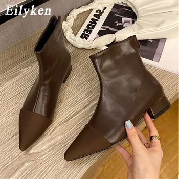

Eilyken Women Low High Heel Chelsea Boot High Quality Pointed Toe Ankle Boots Zipper Solid Platform Shoes Female Boot