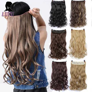 

LUPU 24" Long Curly 5 Clip in One Piece Hair Extensions Synthetic Real Natural Fake Hair Black Brown Heat Resistant For Women