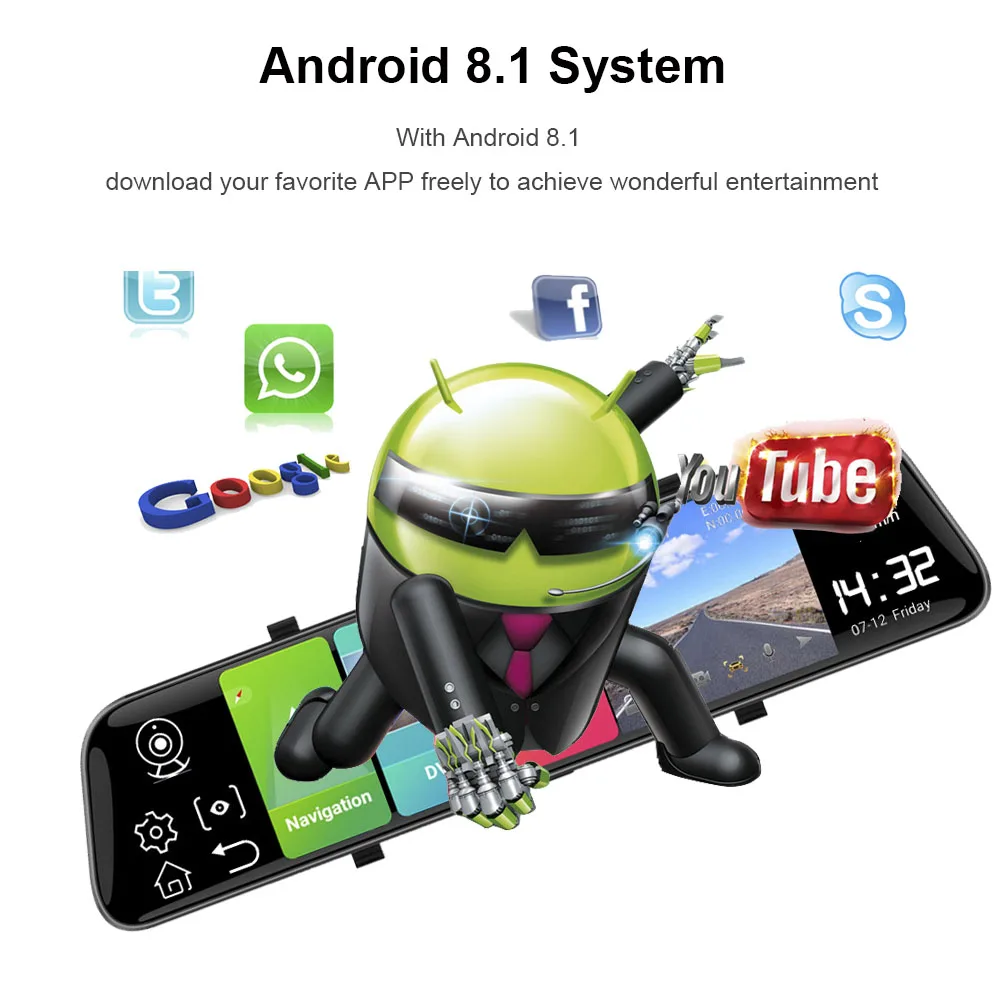 HGDO 4G 10 inch Car dvr Dual lens rearview mirror Android 8.1 2+16G ADAS GPS Navigation Full HD Video registrar recorder Dashca