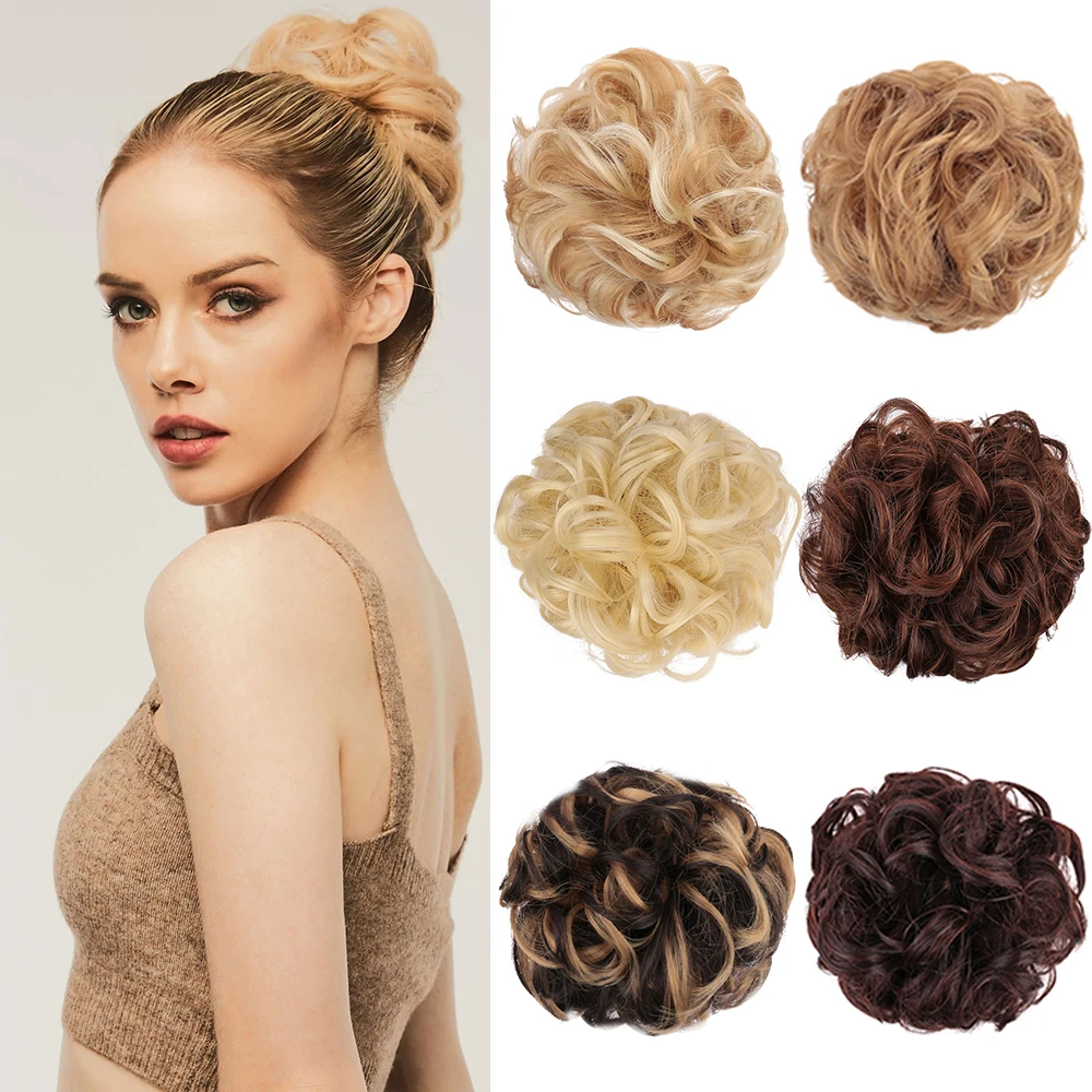 

Allaosify Elastic Messy Bun Hairpiece Synthetic Blond Brown Scrunchies Bun Hair Updo Donut Chignon Hair Extensions For Women