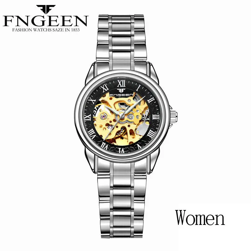 women silver black1 Reloj Mujer, наручные часы со скелетом, Relogio Hour, Лидирующий бренд, женские автоматические механические часы, женские часы с турбийоном - Цвет: women silver black1