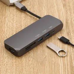 Tipo c hub hdmi adaptador compatível 6 em 1 USB C para usb 3.0 doca + seguro digital tf leitor de cartão divisor para macbook acessórios