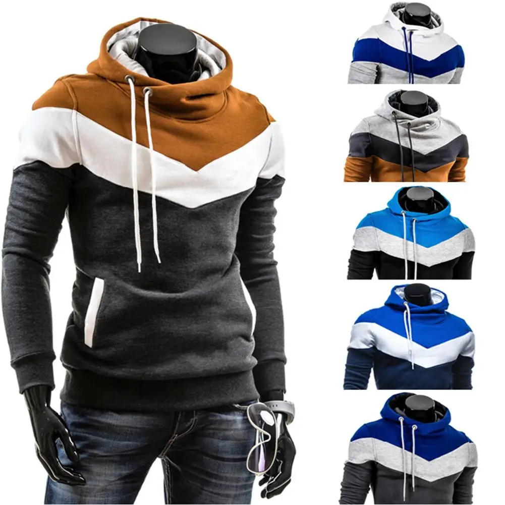 Men Hoodies Patchwork Autumn Winter Hooded Sweatshirt Long Sleeve Pullover zip up hoodie sweatshirt jacket fleece hoodies print hoodies solid color hoodies long sleeve sweater paris print hoodies
