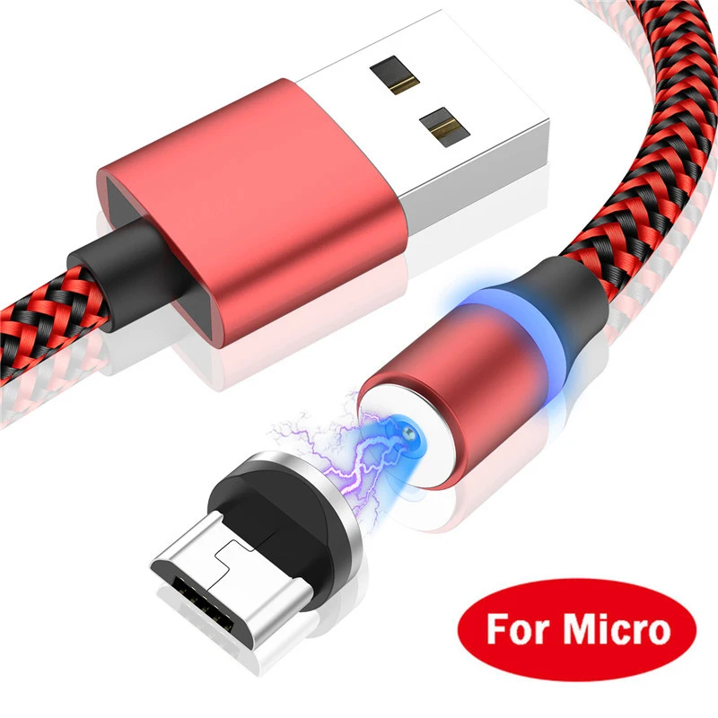 Tkey Micro usb type C светодиодный кабель для iphone samsung, магнитный кабель для быстрой зарядки и передачи данных, магнитный кабель для зарядки мобильного телефона - Цвет: Red for Micro