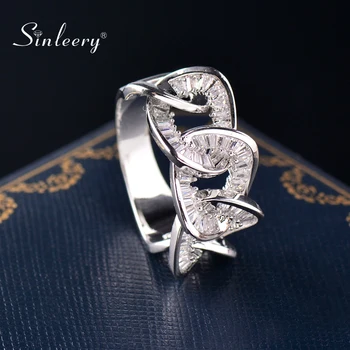 

SINLEERY Shining Connected Circles Engagement Rings Silver Color Clear Cubic Zircon Wedding Rings For Women Jewelry JZ644 SSP
